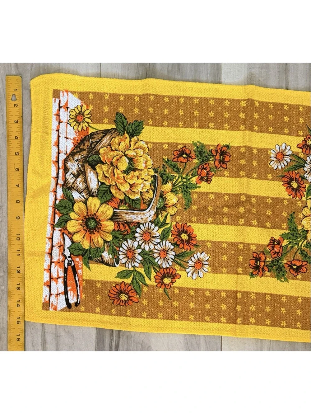 Vtg Sun Dri Cotton Tea Dish Towel Yellow Orange Brazil 1960s 1970s Flowers Exc